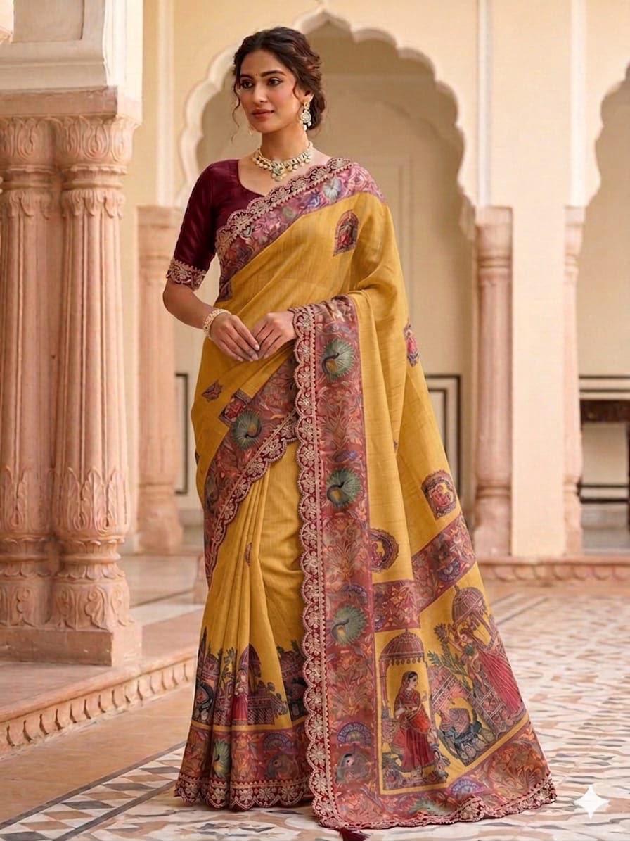 Ivory White and Deep Maroon Dola Banarasi Peacock Motif Saree